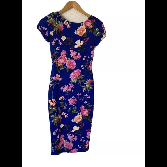 Vava voom pink rose royal blue midi dress Xs - Picture 1 of 16